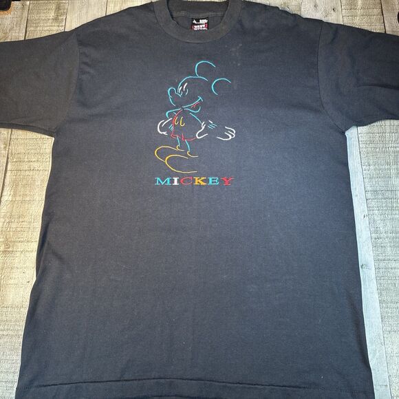 Rare Vintage Fruit Of The Loom Mickey Mouse Embroidered Logo T Shirt 90s L - Picture 2 of 7